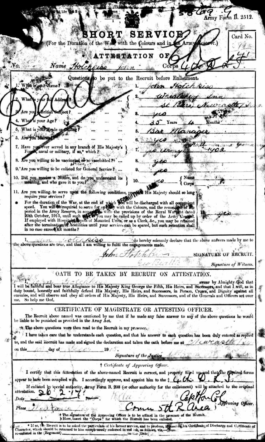 1915 Enlistment form